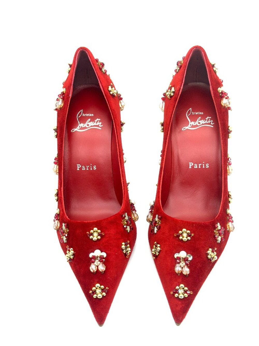 Christian Louboutin MIX KATE 100 Embellished Beaded Suede Heels Pumps - Picture 6 of 15